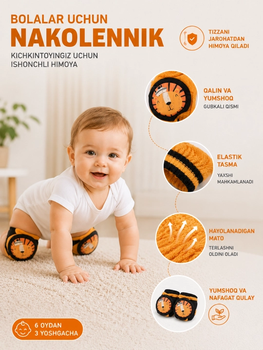 Chaqaloq tizza himoyalagich emaklash uchun yumshoq baby knee pad sirpanmaydigan