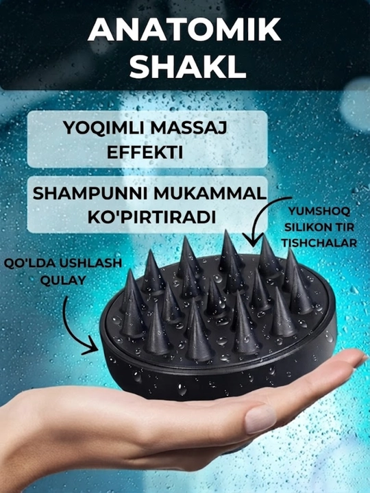 Massaj cho‘tkasi, sochlarni yuvish uchun taroq, bosh va tana terisi uchun taroq