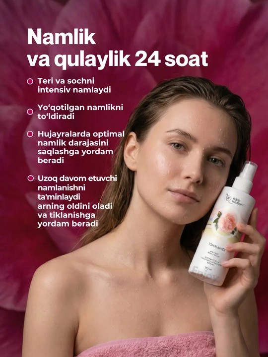 Yuz, tana va soch uchun namlantiruvchi sprey mist tonik Tabiiylik indeksi