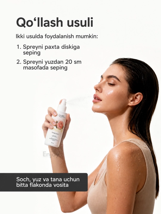 Yuz, tana va soch uchun namlantiruvchi sprey mist tonik Tabiiylik indeksi