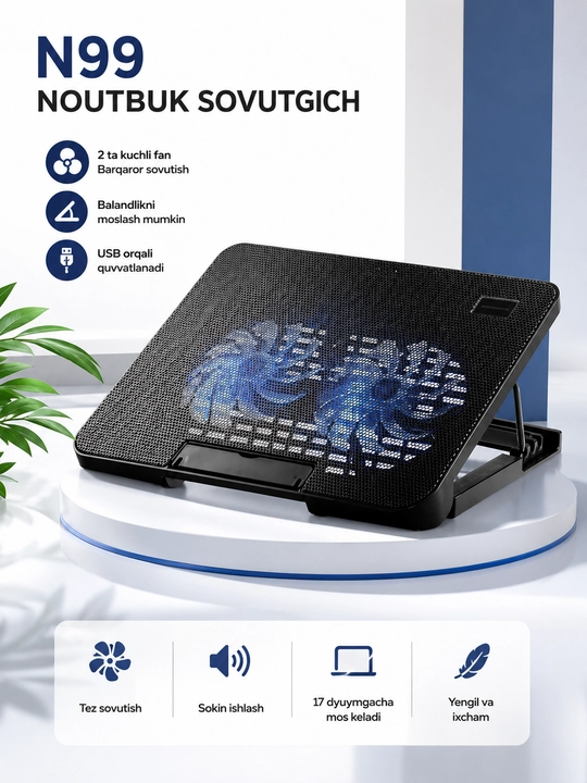 Noutbuk uchun sovutgich, LED yoritgichli sovutgich stendi