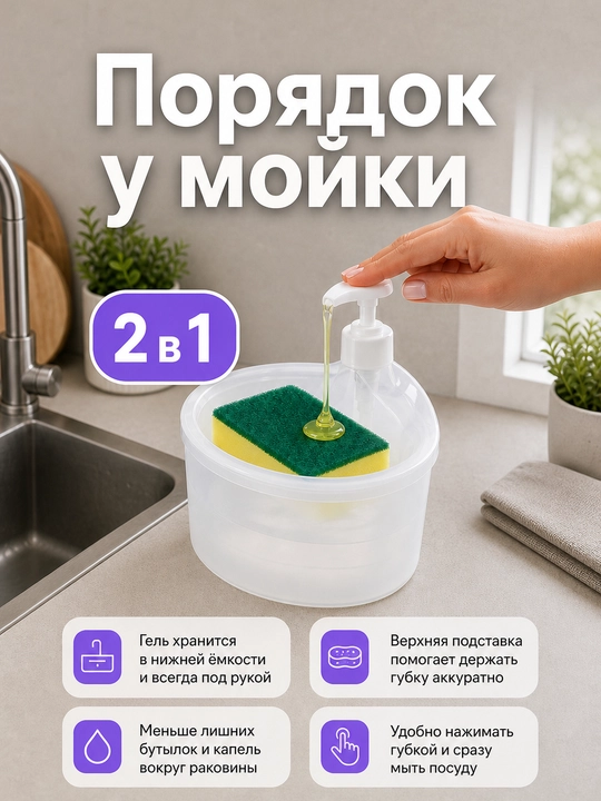 Dispenser, suyuq sovun uchun dispenser-dozator, idish yuvish uchun, gubka uchun taglik