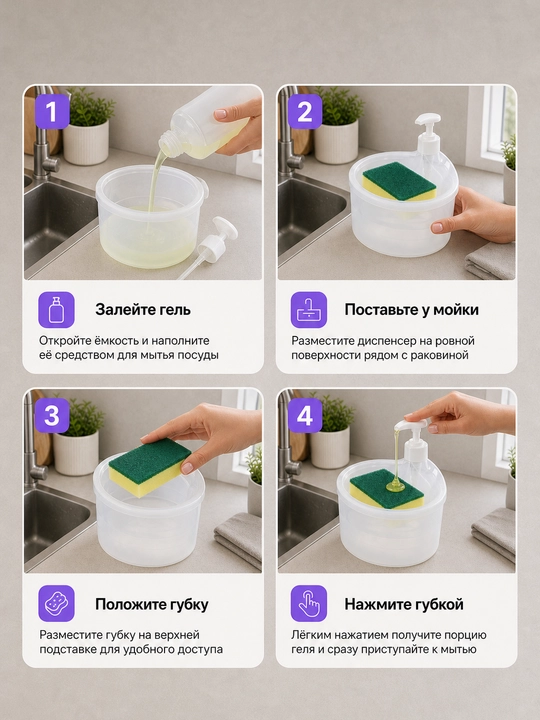 Dispenser, suyuq sovun uchun dispenser-dozator, idish yuvish uchun, gubka uchun taglik