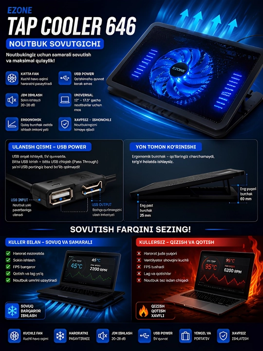 E-zone Tap cooler 646 Noutbuk sovutgichi