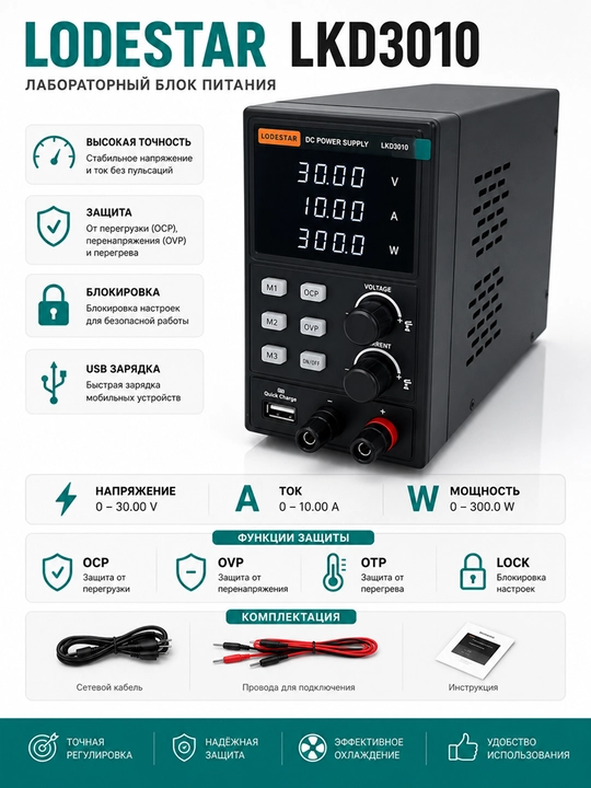 Лабораторный блок питания LODESTAR LKD3010 30V 10A 300W - 