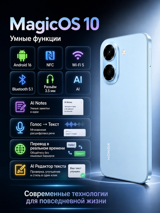 Смартфон HONOR X7e 6/128 ГБ с аккумулятором 7000 мАч и экраном 120 Гц
