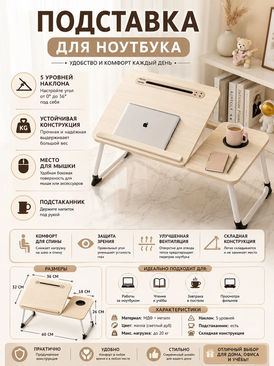Складной столик-подставка для ноутбука — комфортная работа и отдых в любом месте - 