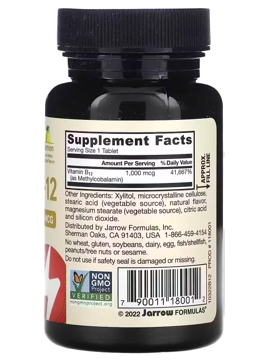 Метил B12, Jarrow Formulas, вкус лимон, 1000 мкг, 100 жевательных таблеток