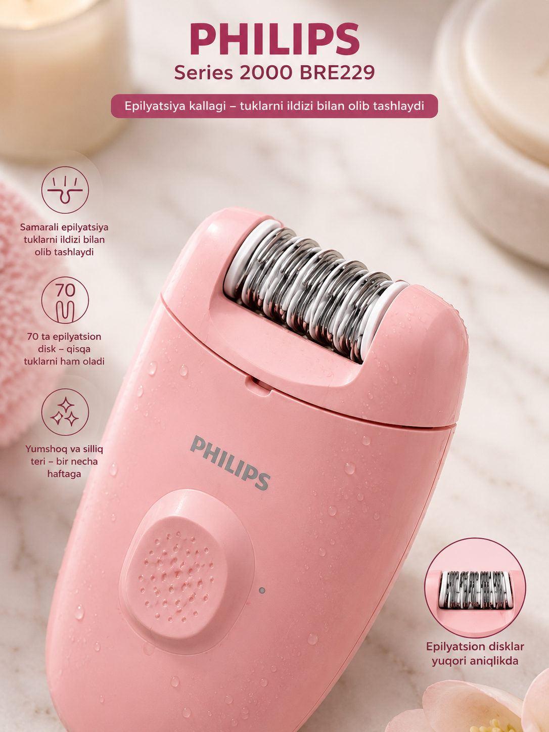 Ayollar uchun elektr epilyator Philips Series 2000 BRE229 - 