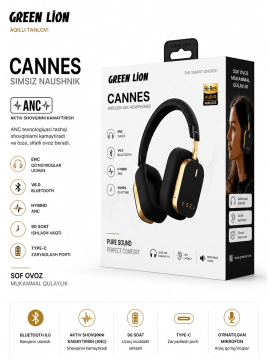 GREEN LION CANNES premium simsiz quloqchinlar - 
