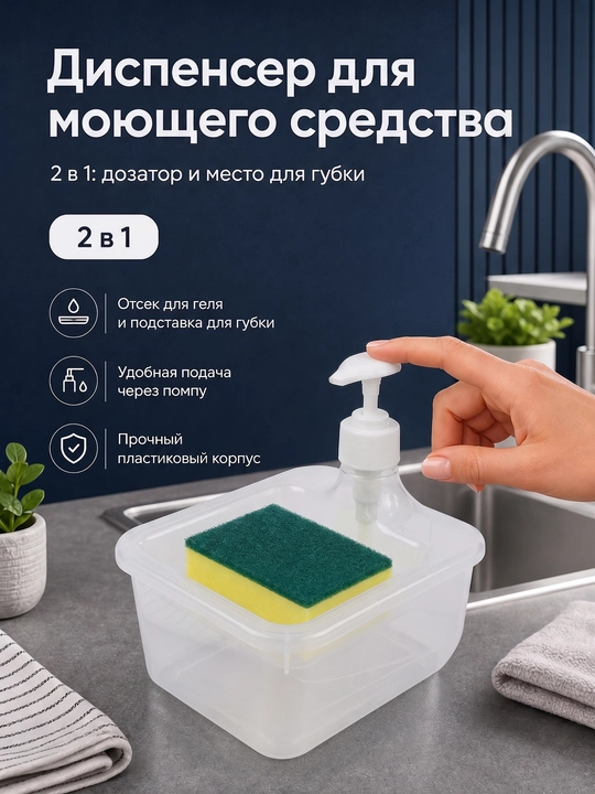Dispenser, suyuq sovun uchun dispenser-dozator, idish yuvish uchun, gubka uchun taglik - 