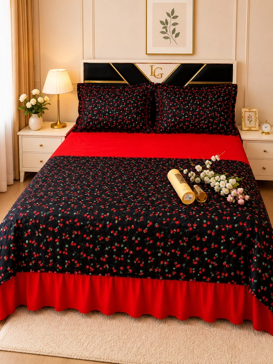 Romantik dizaynli volanli 3D choyshab to‘plami - 