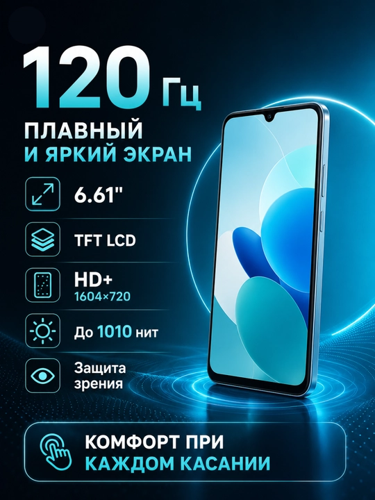 Смартфон HONOR X7e 6/128 ГБ с аккумулятором 7000 мАч и экраном 120 Гц