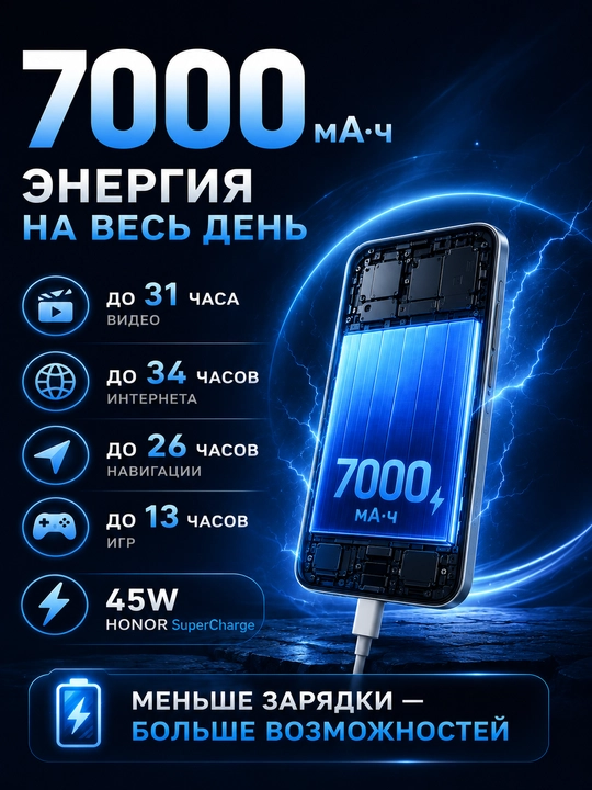 Смартфон HONOR X7e 6/128 ГБ с аккумулятором 7000 мАч и экраном 120 Гц