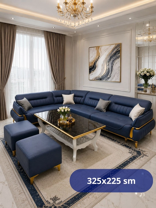 Royal Comfort Modern Corner Sofa Set divan, 2 ta pufik, 3 ta yostiq - 