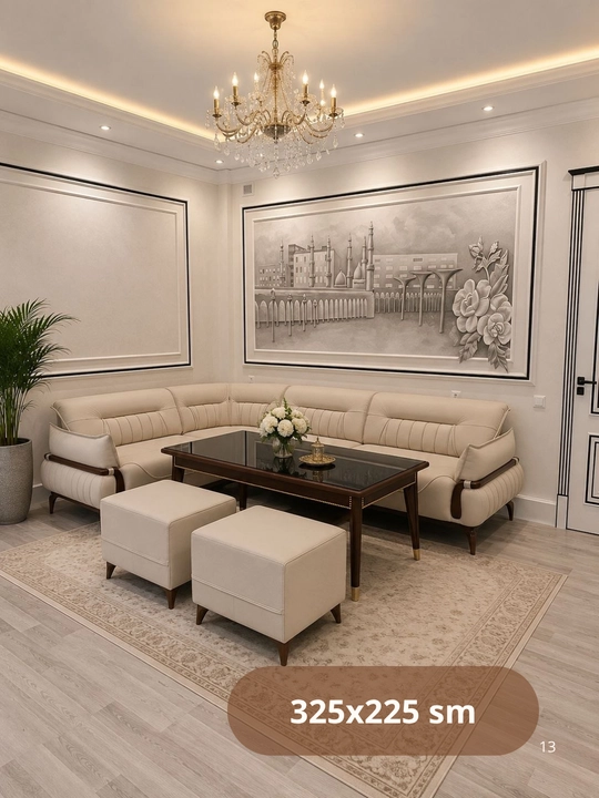 Royal Comfort Modern Corner Sofa Set divan, 2 ta pufik, 3 ta yostiq - 