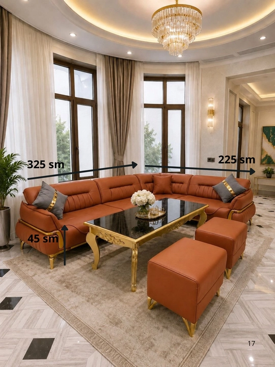 Royal Comfort Modern Corner Sofa Set divan, 2 ta pufik, 3 ta yostiq - 