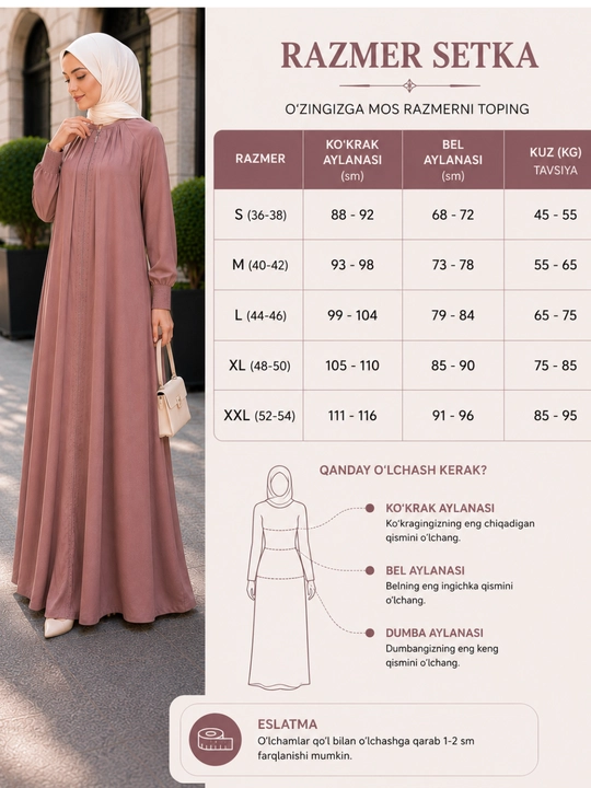 Musulmoncha ayollar ko'ylagi abaya hijobli uzun keng fason zamonaviy