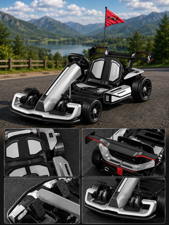Bolalar uchun 24V elektr kart, tezligi 20, sozlanadigan uzunlik, ikkita 200 Vt dvigatel