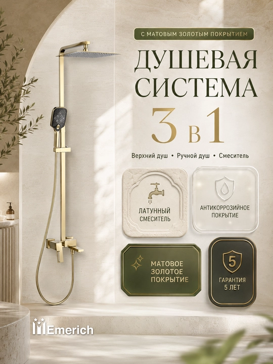 Dush tizimi 3 tasi 1 da, tropik dush, dush smesitel, vanna uchun smesitel - 