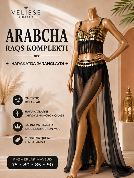 Ayollar uchun arabcha raqs kiyimi, sharqona libos, tangalar to‘plami - 