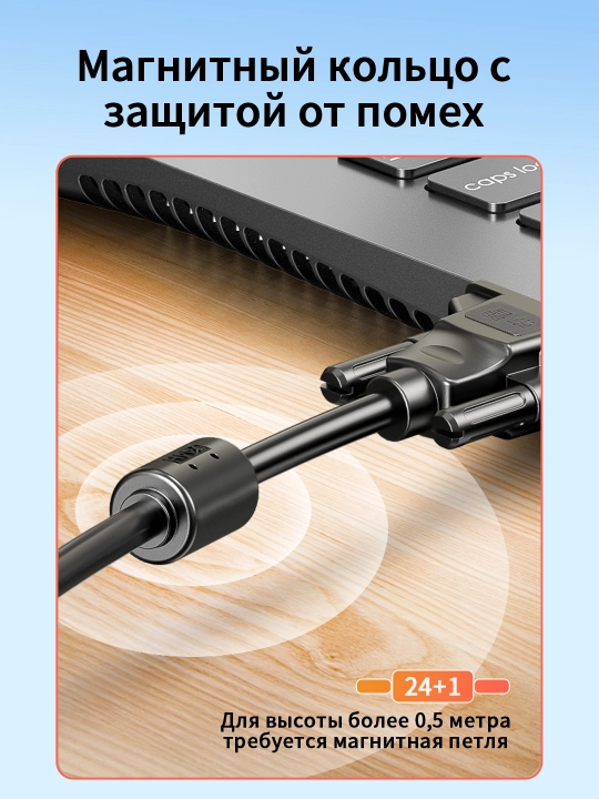 VGA-кабель 3+6 1080P с магнитным кольцом и никелевым покрытием