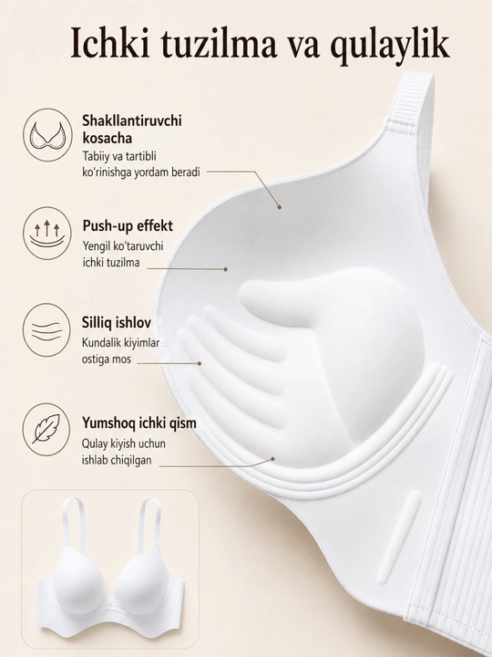 Ayollar uchun silliq kosali, choksiz push-up byustgalter, kundalik