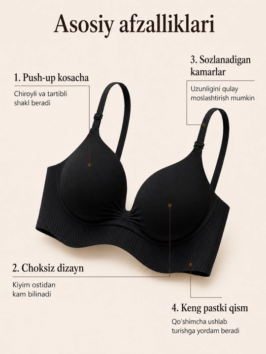Ayollar uchun silliq kosali, choksiz push-up byustgalter, kundalik