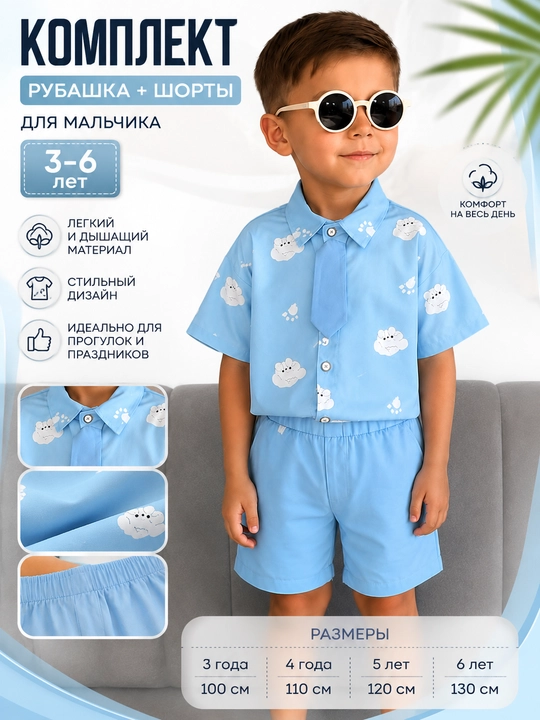 Комплект для мальчика: рубашка и шорты, летний костюм, 2 предмета, 3–6 лет
