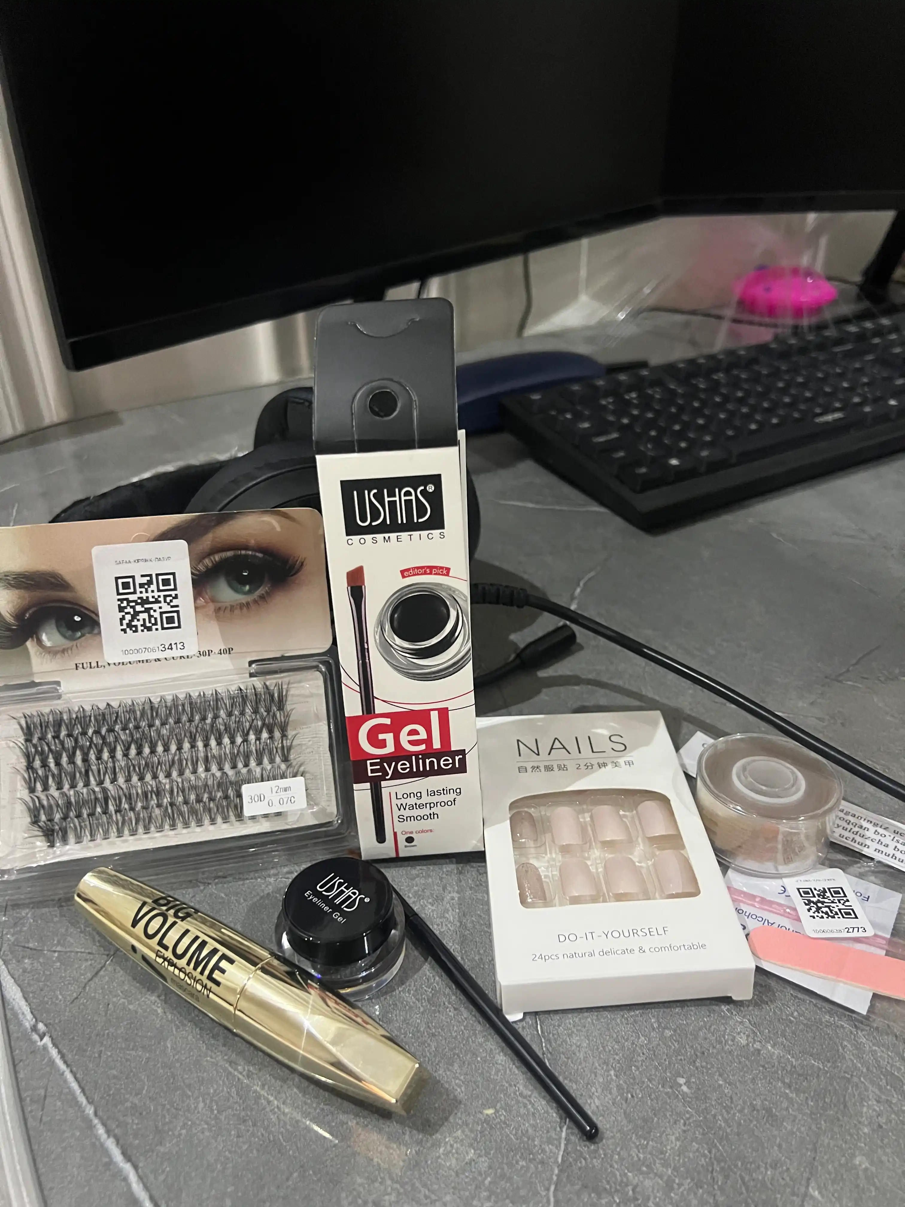 Гелевая подводка для глаз и бровей USHAS, водостойкий gel eyeliner, коричневая