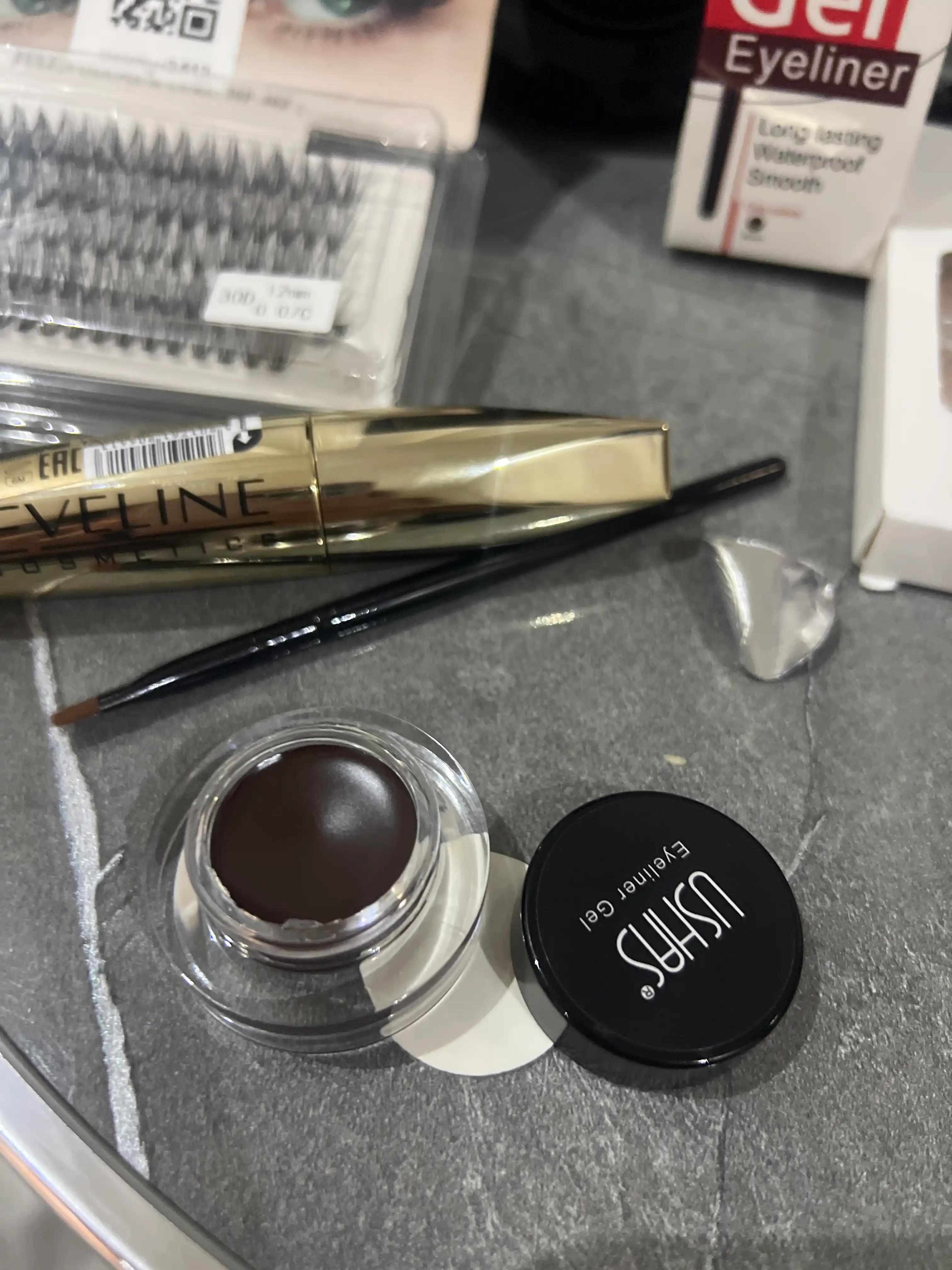 Гелевая подводка для глаз и бровей USHAS, водостойкий gel eyeliner, коричневая