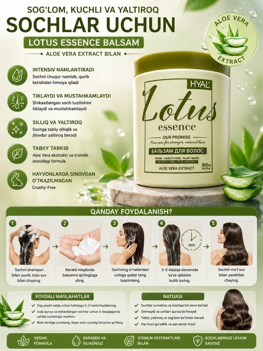 HYAL Lotus Essence Aloe Vera Soch Balzami 900 ml