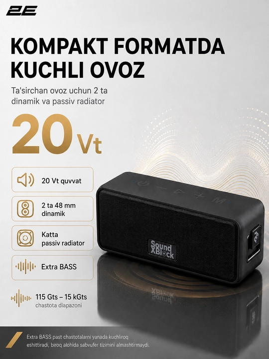 Portativ dinamik 2E SoundXBlock TWS, MP3, Wireless, Waterproof, 2E-BSSXBW