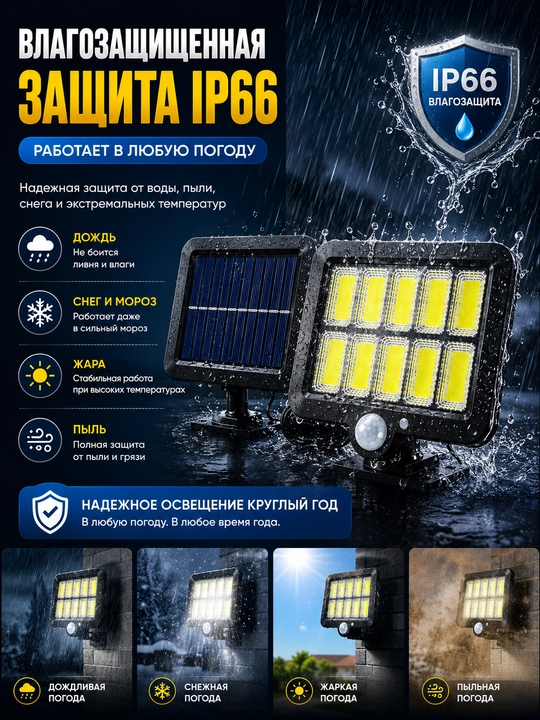 Quyosh batareyali 120 LED projektor, harakat sensori, IP66, masofadan boshqaruv, 5 m kabel