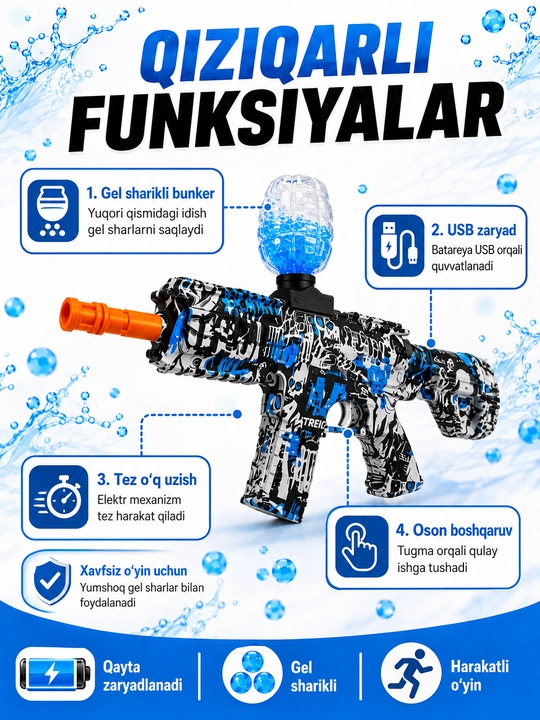 Игрушечный гелевый бластер M416, USB-зарядка, 14+, 2 цвета