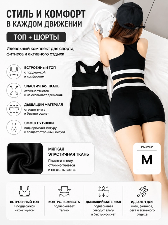Fitnes, yoga, yugurish uchun ayollar sport to‘plami (top + shortik)