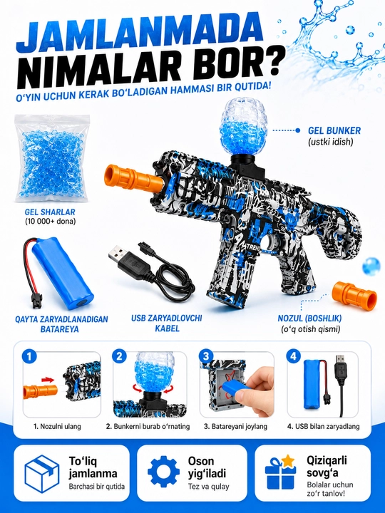 Игрушечный гелевый бластер M416, USB-зарядка, 14+, 2 цвета
