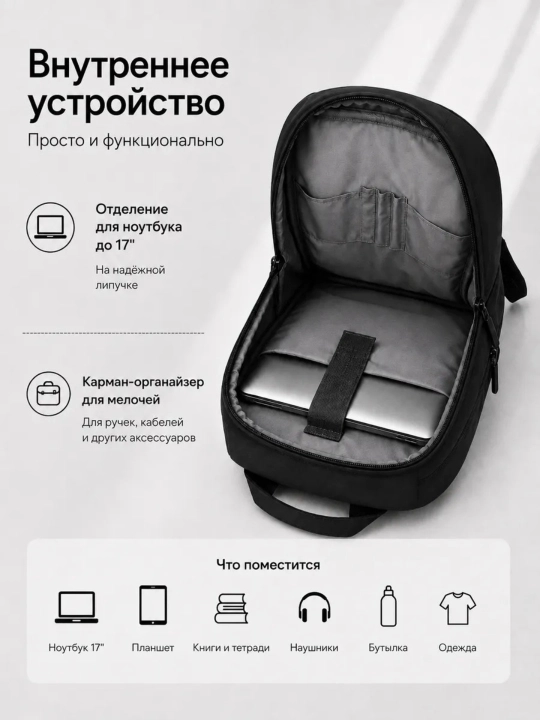Рюкзак школьный, для ноутбука, с ортопедической спинкой, городской, с USB, портфель