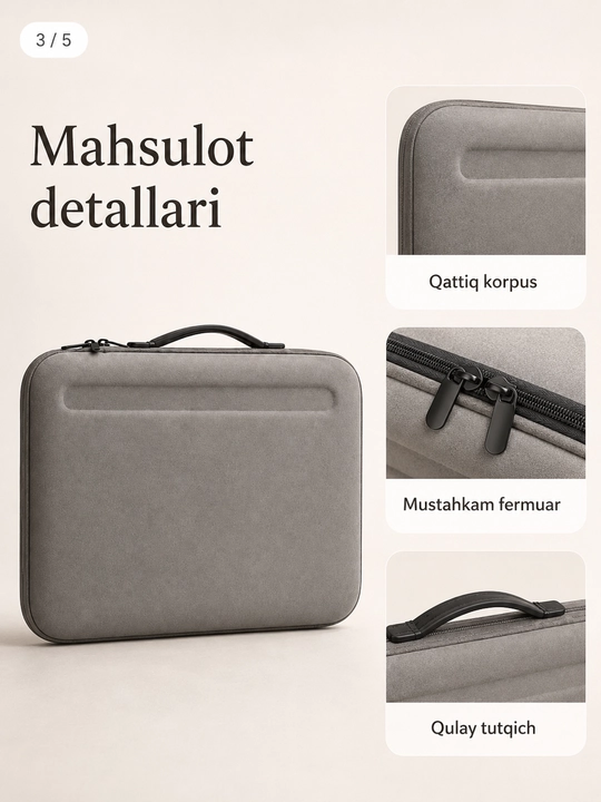 Noutbuk uchun qattiq korpusli himoya sumkasi, tutqichli va molniyali chexol 14 dyum