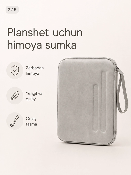 Planshet va aksessuarlar uchun himoya sumkasi, molniyali qattiq chexol-organayzer 10 dyum