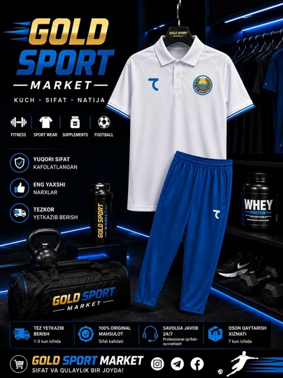 Futbol va mashg‘ulot formalari, yuqori va pastki qismlari, S dan XXL gacha bo‘lgan o‘lchamlarda mavjud - 