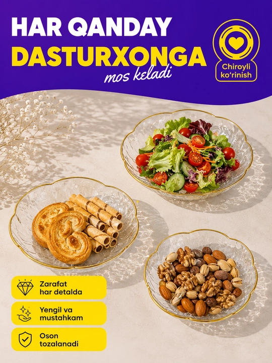 3 dona servirovka uchun tarelka, mevalar, shirinliklar, salat uchun Bogema plastikdan,lagan