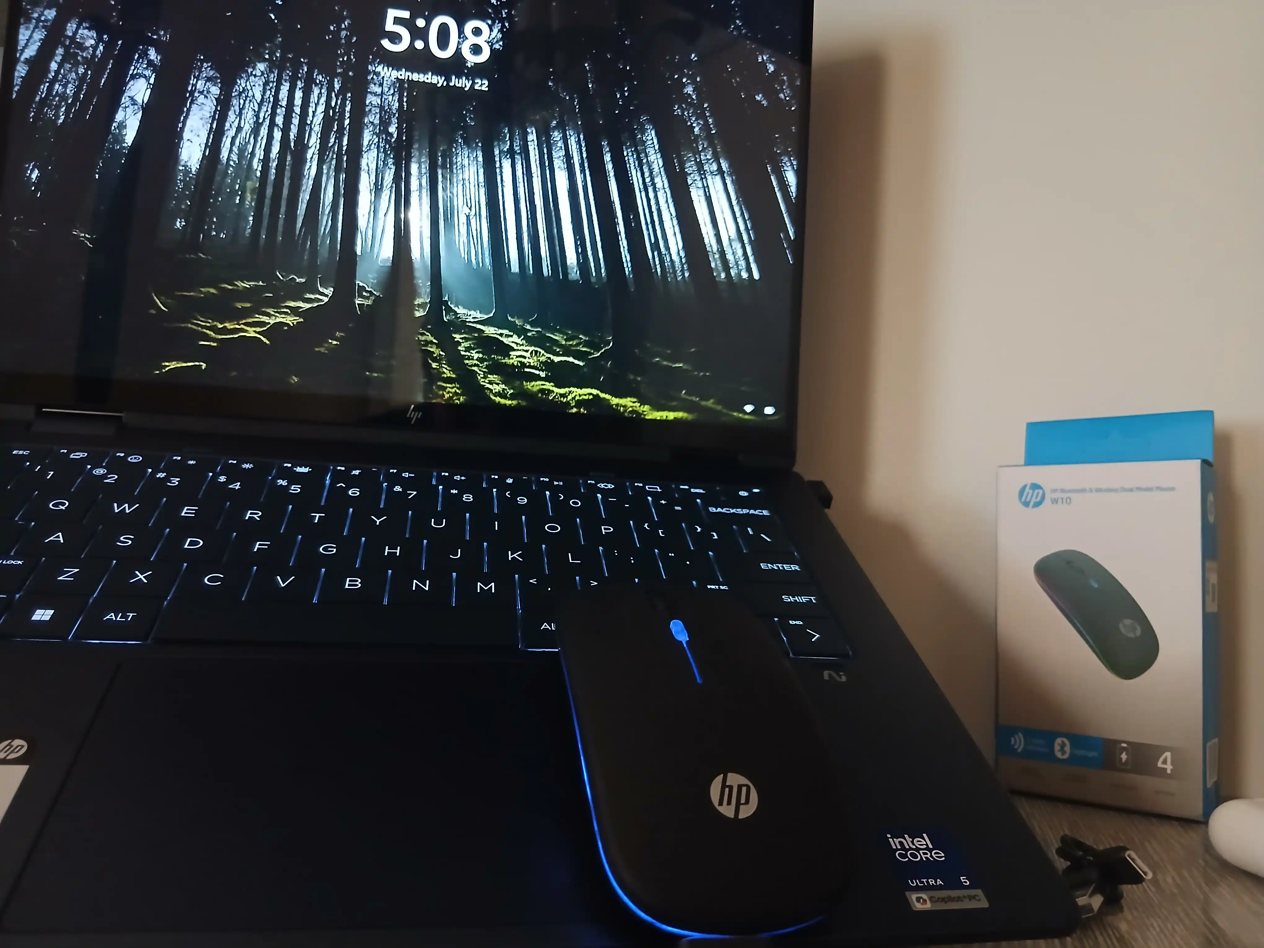 W10 HP simsiz kompyuter sichqonchasi, shovqinsiz, RGB, Bluetooth