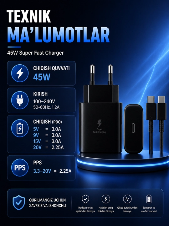 Комплект кабеля и зарядного устройства — быстрая зарядка для iPhone и Samsung Galaxy