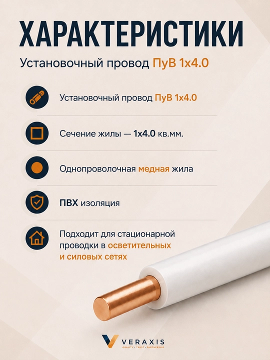 Провод ПУВ 1х4,0 мм² медный одножильный монтажный, 2-20 метров