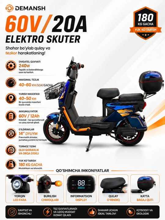 Elektroskuter DEMANSH 60V/20A akkumulyator - 