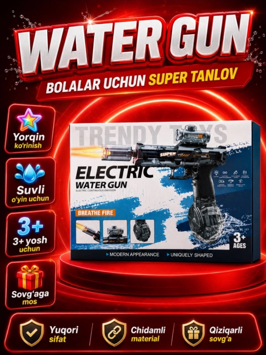 Elektr suv pistoleti, avtomatik, akkumulyatorli, 8 metr masofa, bolalar uchun 8+
