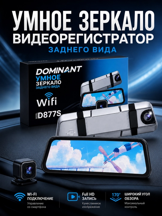 Videoregistrator DOMINANT D877S Wi-Fi, 32GB fleshka bilan - 