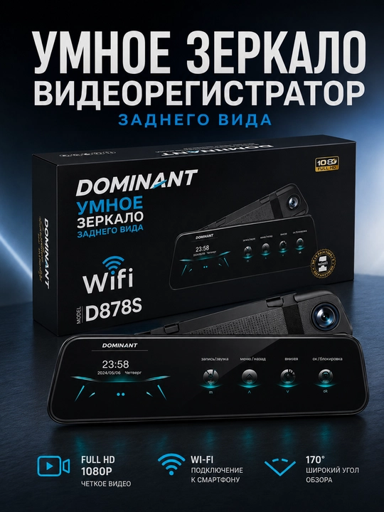 Videoregistratori, DOMINANT D878S 4K/1080P, Wi-Fi va ko‘rinmas zonani nazorat qilish - 