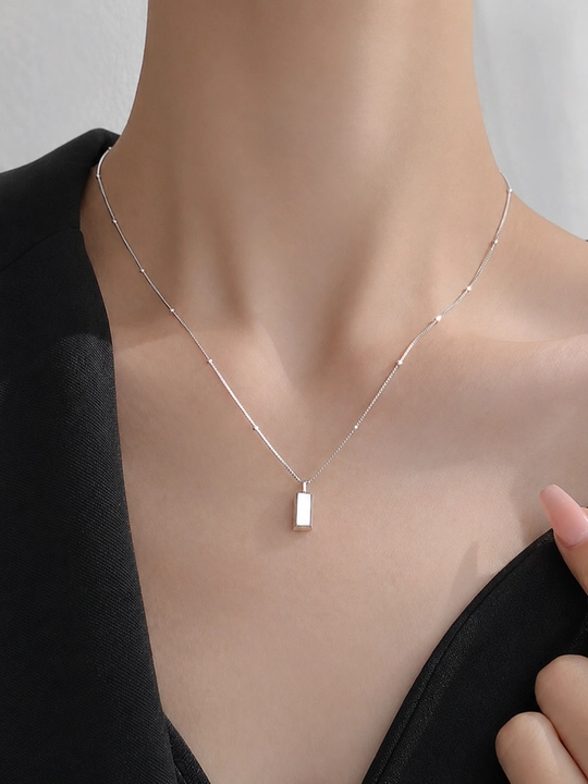 Ayollar uchun 925 Proba Sterling Kumush Bar Kulonli Zanjir, 18K Oltin Qoplamali